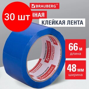 Комплект 30 шт, Клейкая лента упаковочная, 48 мм х 66 м, синяя, толщина 45 микрон, BRAUBERG, 440076