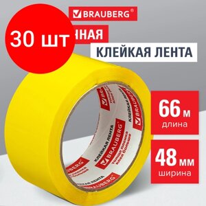 Комплект 30 шт, Клейкая лента упаковочная, 48 мм х 66 м, желтая, толщина 45 микрон, BRAUBERG, 440141