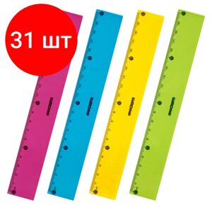 Комплект 31 шт, Линейка пластиковая 20 см юнландия "Color", тонированная, ассорти, 210753