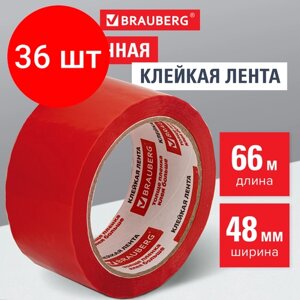 Комплект 36 шт, Клейкая лента упаковочная 48 мм х 66 м, красная, толщина 45 микрон, BRAUBERG, 440074