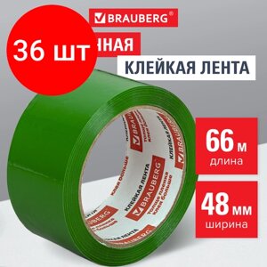 Комплект 36 шт, Клейкая лента упаковочная, 48 мм х 66 м, зеленая, толщина 45 микрон, BRAUBERG, 440073
