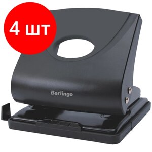 Комплект 4 шт, Дырокол Berlingo "Office Soft" 30л, пластиковый, черный, с линейкой
