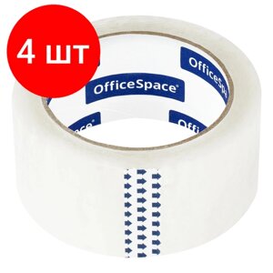 Комплект 4 шт, Клейкая лента упаковочная OfficeSpace, 48мм*66м, 50мкм, усиленная, морозостойкая, ШК