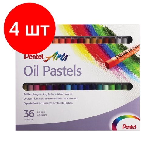 Комплект 4 шт, Пастель масляная художественная PENTEL "Oil Pastels", 36 цветов, круглое сечение, картонная упаковка, PHN4-36 от компании М.Видео - фото 1