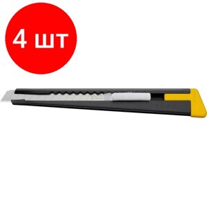 Комплект 4 штук, Нож OLFA с металлическим корпусом, 9мм, черный, OL-180-BLACK