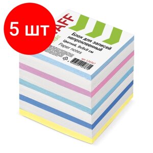 Комплект 5 шт, Блок для записей STAFF непроклеенный, куб 9х9х9 см, цветной, чередование с белым, 126367