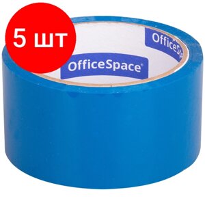 Комплект 5 шт, Клейкая лента упаковочная OfficeSpace, 48мм*40м, 45мкм, синяя, ШК