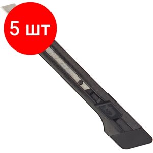 Комплект 5 штук, Нож канцелярский 9 мм EDDING (E-M 9) , с фиксатором, пластик, цв. черный
