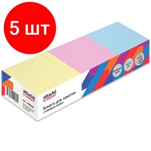 Комплект 5 упаковок, Стикеры Attache Economy 76x76 мм, 100 л, цв в асс, 12 бл/уп '1408009