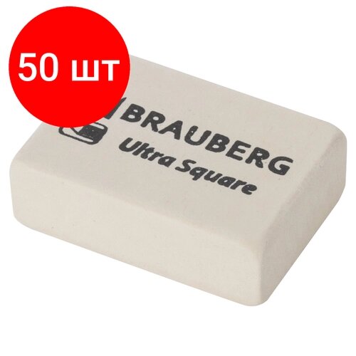 Комплект 50 шт, Ластик BRAUBERG "Ultra Square", 26х18х8 мм, белый, натуральный каучук, 228707 от компании М.Видео - фото 1