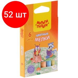 Комплект 52 шт, Мелки цветные Мульти-Пульти "Енот на опушке леса", 6цв, круглые, картонная коробка, европодвес