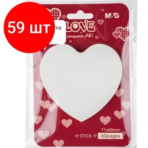 Комплект 59 штук, Стикеры с клеевым краем M&G Heart, фигурные, 71х68 мм, 60 л, цвет в ассорт