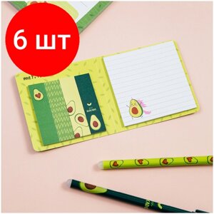 Комплект 6 шт, Флажки-закладки и самоклеящиеся блоки в наборе MESHU "Avocado", 74*74мм, 60*15мм, 25л, европодвес