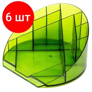 Комплект 6 штук, Подставка-органайзер Attache Яркий офис 12 отделений прозрачная зеленая