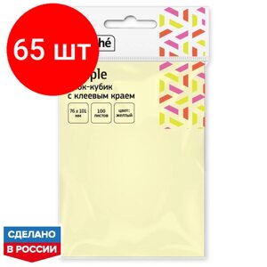 Комплект 65 штук, Стикеры Attache Simple 76х101 мм пастельные желтые (1 блок,100 листов)