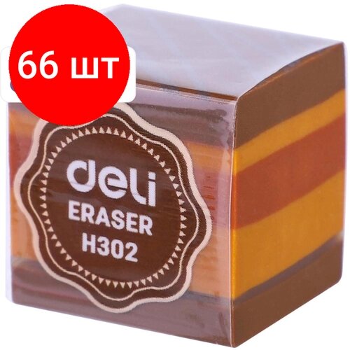 Комплект 66 штук, Ластик Deli EH302 25х25х25 мм, ПВХ, ассорти от компании М.Видео - фото 1