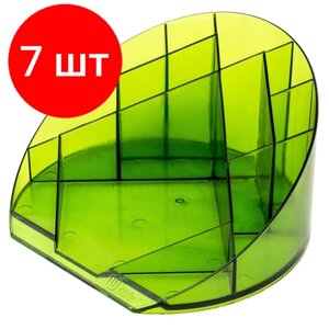 Комплект 7 штук, Подставка-органайзер Attache Яркий офис 12 отделений прозрачная зеленая