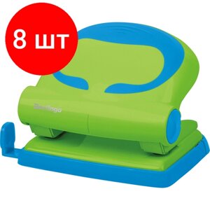 Комплект 8 шт, Дырокол Berlingo "Fuze" 20л, пластиковый, зеленый, с линейкой