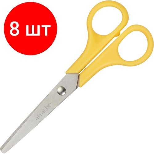 Комплект 8 штук, Ножницы Attache 130 мм с пластиковыми ручками, цвет желтый от компании М.Видео - фото 1