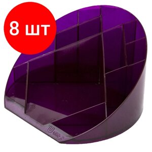 Комплект 8 штук, Подставка-органайзер Attache Яркий офис 12 отделений прозрачная фиолетовая