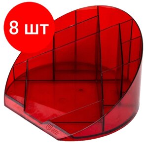 Комплект 8 штук, Подставка-органайзер Attache Яркий офис 12 отделений прозрачная красная