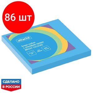 Комплект 86 штук, Стикеры ATTACHE Bright colours с клеев. краем 76х76 голубой 100л