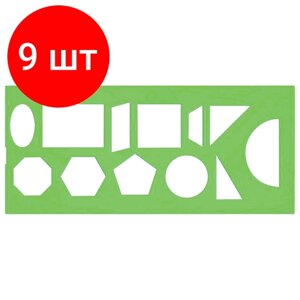 Комплект 9 шт, Трафарет СТАММ геометрических фигур, 12 элементов, зеленый, ТТ11