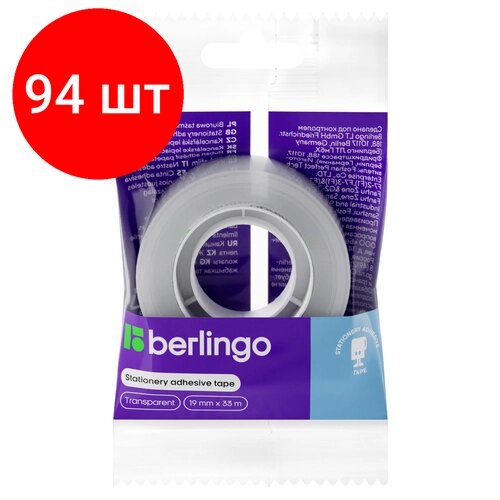 Комплект 94 шт, Клейкая лента 19мм*33м, Berlingo, прозрачная, в пакете, с ШК от компании М.Видео - фото 1