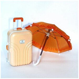 Комплект аксессуаров для кукол (чемодан+зонт), оранжевый