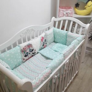 Комплект бортиков в кроватку из 15 предметов Mamdis для новорожденных и малышей бирюзовый