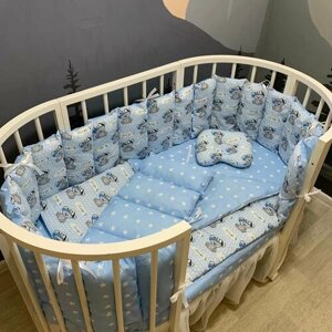 Комплект бортиков в кроватку из 7 предметов для новорожденных Mamdis голубой