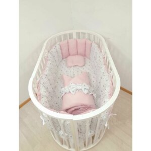 Комплект бортиков в кроватку из 8 предметов для новорожденных и малышей Mamdis розовый