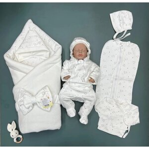 Комплект на выписку в роддом 7 предметов / конверт для новорожденного белый