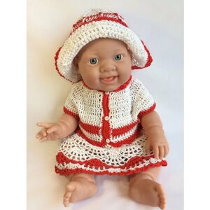 Комплект одежды для кукол «MiniFormy»Ажурный бело-красный»3 изделия). Рост 30-35 см. Обхват животика 25-29 см. (Пупсы)