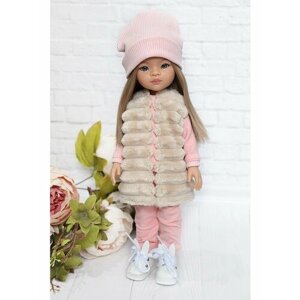 Комплект одежды и обуви для кукол Paola Reina 32-34 см (спорт. костюм+жилет+шапка+кеды), розовый, бежевый, белый