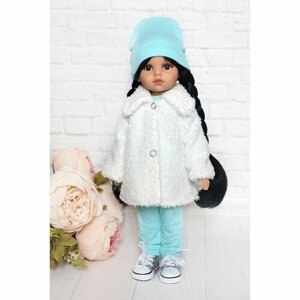 Комплект одежды и обуви для кукол Paola Reina 32 см (шубка ягненок, костюм, шапка, кеды), белый, бирюзовый, серый