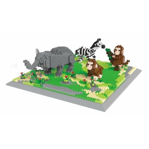 Конструктор 3D из миниблоков RTOY Любимые животные слон, зебра и обезьяны 1980 элементов - JM6628 от компании М.Видео - фото 1