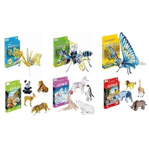 Конструктор 3D Puzzle набор из 6 конструкторов 12 животных и 3 насекомых