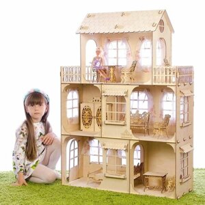 Конструктор Большой кукольный дом, без мебели и текстиля, фанера 3 мм, этаж: 33 см