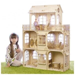 Конструктор "Большой кукольный дом", без мебели и текстиля, фанера - 3 мм, этаж: 33 см