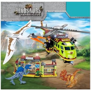 Конструктор Динозавры Перевозка динозавров на вертолете 582 детали FC3726