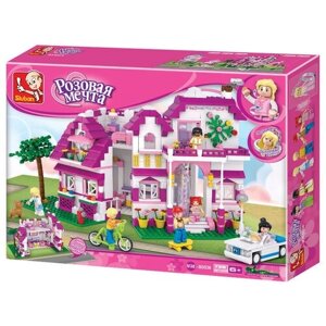 Конструктор домик пластиковый для девочек Sluban "Розовая мечта загородная вилла", 726 деталей