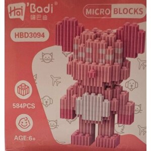Конструктор Hai Badi Розовый Мишка 584 деталей MICRO BLOCKS