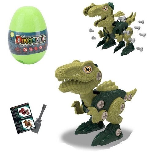 Конструктор Junfa Динозавр зеленый в яйце в наборе с отверткой от компании М.Видео - фото 1