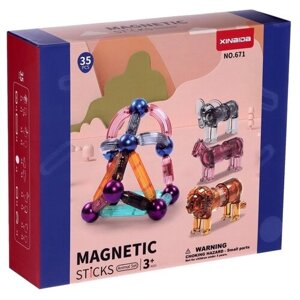 Конструктор магнитный для малышей XINBIDA "Магические палочки с животными", 35 деталей, для детей
