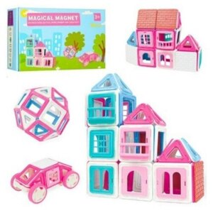 Конструктор магнитный Дом с машиной 48 деталей в коробке игрушка для детей (розовый голубой)