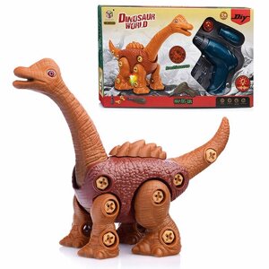 Конструктор пластиковый детский "Динозавр"свет, звук) Oubaoloon RX8105 с отверткой, шуруповерт на батарейках, в коробке