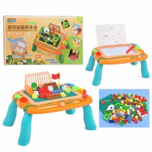 Конструктор пластиковый детский с игровым столом для конструирования и магнитной доской Oubaoloon 55051 (138 деталей) в коробке