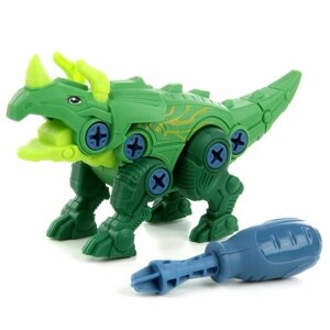 Конструктор винтовой с отверткой, Динозавр игровой набор Трицератопс (зеленый)