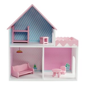 Коняша кукольный домик Пломбир с интерьером и мебелью, белый/розовый